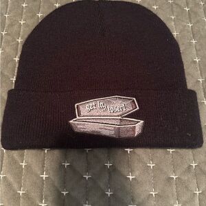 Black Beanie with Embroidered Design